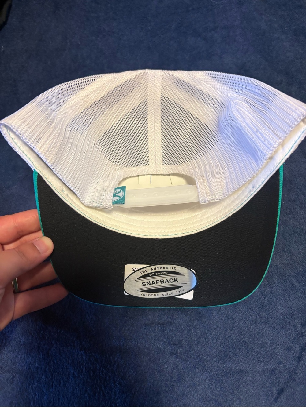 Hooey White Mesh Snapback Hat with Black Undervisor and Teal Trim